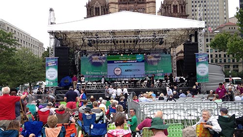 Getting ready for Beethoven's Ninth, Copley Square, Boston